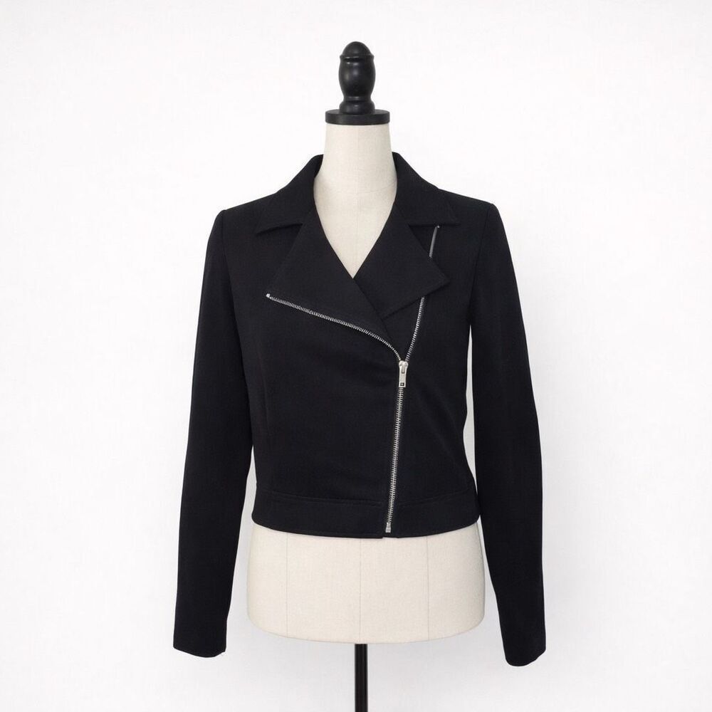 Black Moto Jacket XS | Cropped Biker Style Zip Jacket